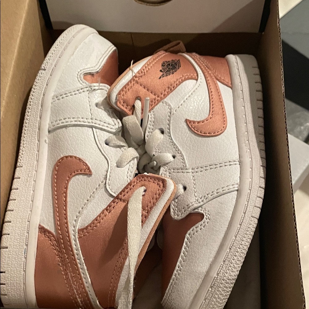 Jordan Kids White and Peach Sneakers